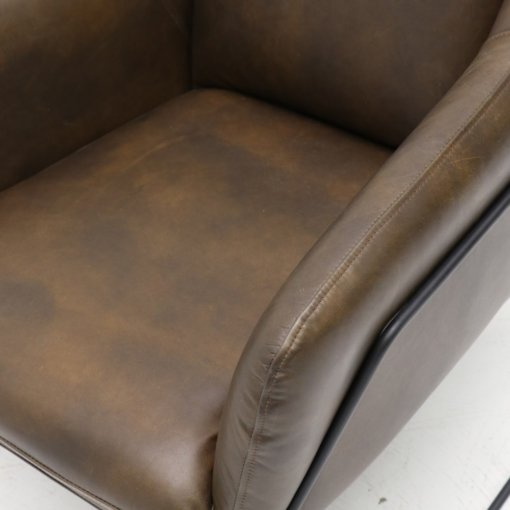 WORKSHOP AGED BROWN LEATHER ARMCHAIR - Image 3