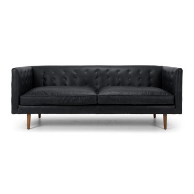 ALFIE FEATHER FILL SEAT BLACK LEATHER SOFA