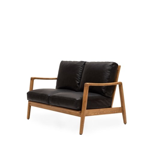 REID 2 SEATER BLACK LEATHER-NATURAL FRAME - Image 4