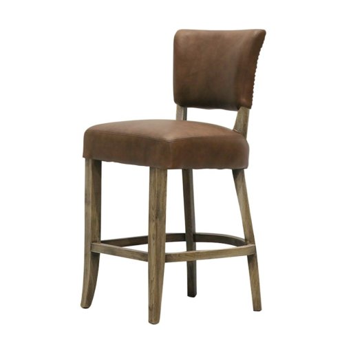 CRANE LEATHER BROWN BARSTOOL - Image 2