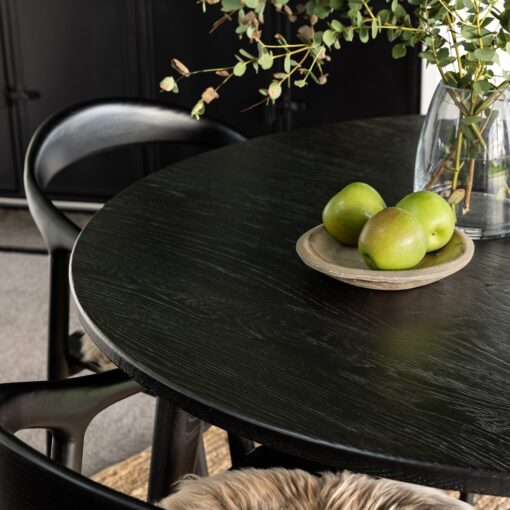 VAASA ROUND OAK DINING TABLE MATT BLACK 120CM - Image 2