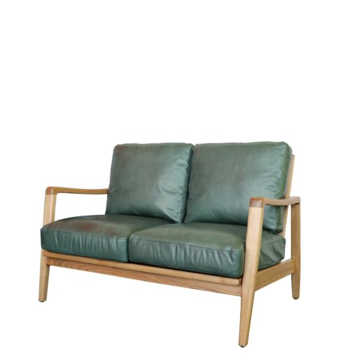 REID 2 SEATER GREEN LEATHER-NATURAL FRAME - Image 3