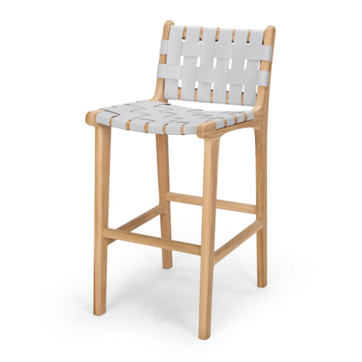 INDO WOVEN LEATHER TEAK BARSTOOL