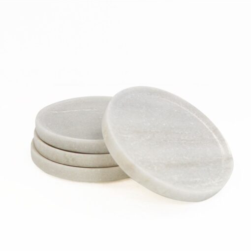 MARBLE ROUND COASTERS WHITE SET OF 4 - Image 3