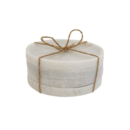 MARBLE ROUND COASTERS WHITE SET OF 4