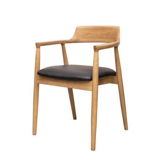 EALING DINING CHAIR NATURAL FRAME, BLACK LEATHER