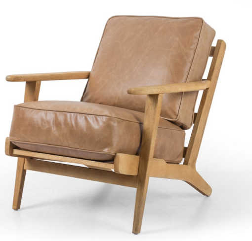 LODGE ARMCHAIR CAMEL LEATHER OAK FRAME