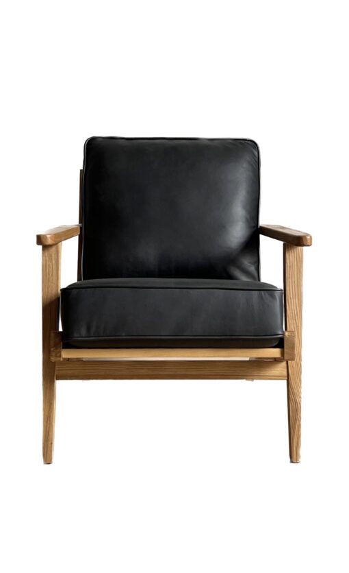 LODGE ARMCHAIR BLACK LEATHER OAK FRAME - Image 3