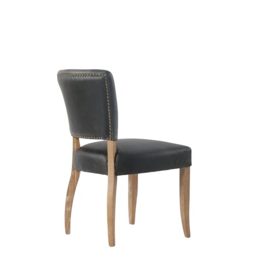 BELLE LEATHER BLACK DINING CHAIR WITH OAK LEG - Image 4