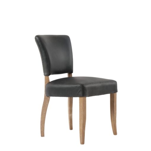 BELLE LEATHER BLACK DINING CHAIR WITH OAK LEG - Image 2