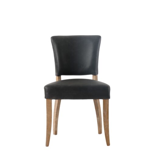 BELLE LEATHER BLACK DINING CHAIR WITH OAK LEG