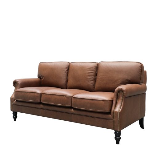 Brunton 3 Seater Sofa - Nutmeg Leather - Image 4