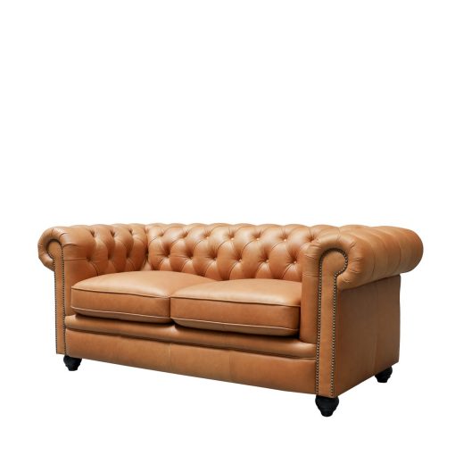 Stanford 2 Seater Chesterfield - Camel Leather - Image 2