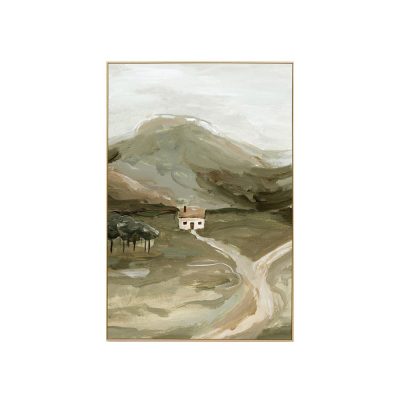 PHOTOGRAPHIC SECLUDED COTTAGE KHAKI FRAMED CANVAS