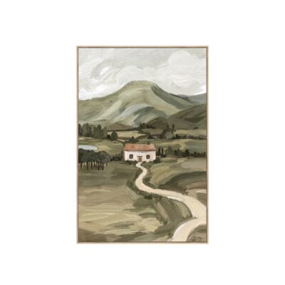PHOTOGRAPHIC SECLUDED COTTAGE KHAKI FRAMED CANVAS