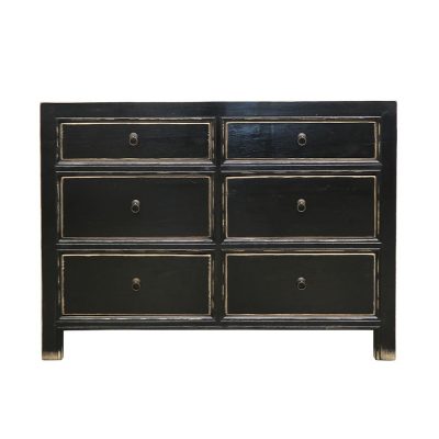 ORIENTED PAINTED DRESSR 6 DRAWER - VINTAGE BLACK