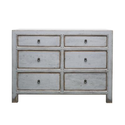 ORIENTAL PAINTED DRESSER 6 DRAWER - VINTAGE GREY