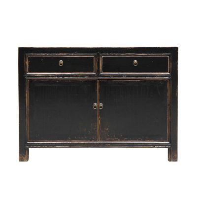 ORIENTAL PAINTED 2 DOOR SIDEBOARD - VINTAGE BLACK
