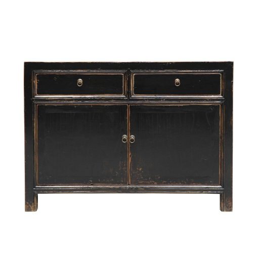 ORIENTAL PAINTED 2 DOOR SIDEBOARD - VINTAGE BLACK