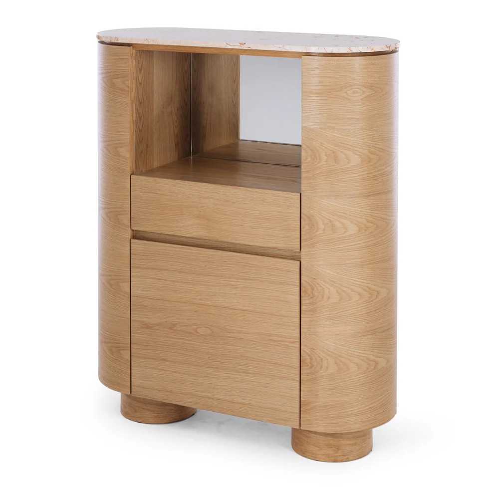 AKITA NATURAL OAK BAR CABINET - TURKISH ROSE TOP - Image 2