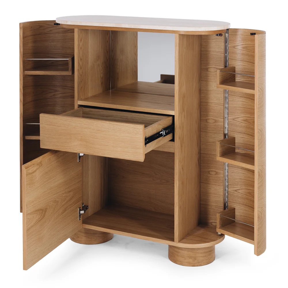 AKITA NATURAL OAK BAR CABINET - TURKISH ROSE TOP - Image 3