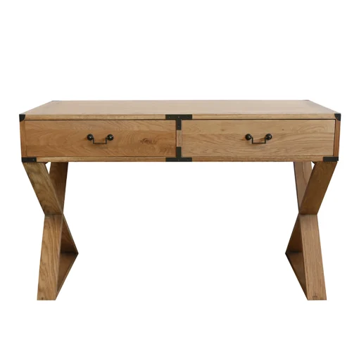 CAMPAIGN 2 DRAWER OAK DESK WITH X LEGS