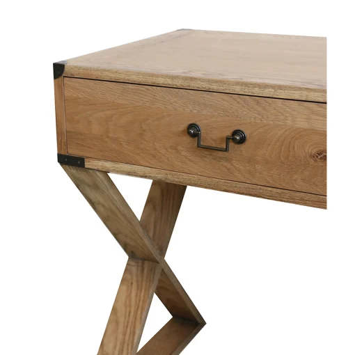 CAMPAIGN 2 DRAWER OAK DESK WITH X LEGS - Image 3